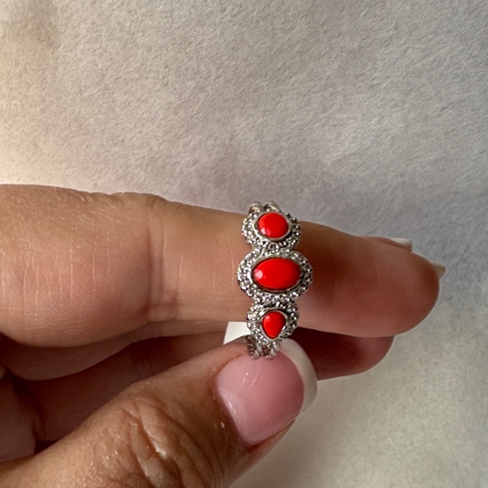 Silver Ring with Red Accents